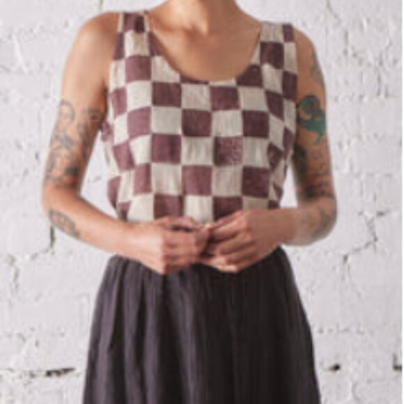 Checkered Sleeveless Top - Brown and White - Picture 1 of 6